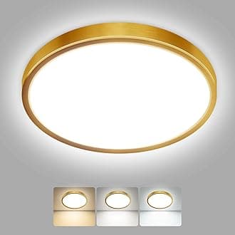 hepside LED Ceiling Light,3000K/4000K/6500K 3 Color Temperature, Waterproof IP54 LED Ceiling Lamp, Modern,Round Flush Ceiling Light for Bathroom,Bedroom, Kitchen, HallwayØ18CM(Gold)