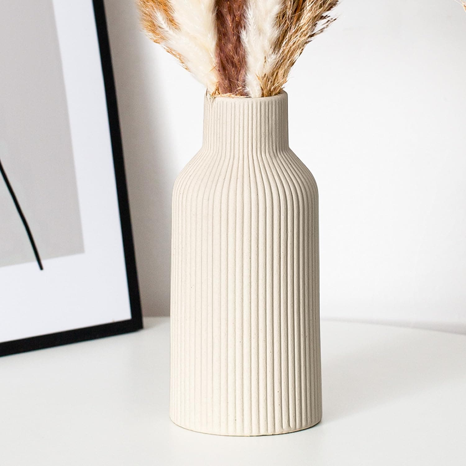 20cm Ceramic Vase Beige Matte Round Modern Design, Boho Style for Aesthetic Decoration, Keeping Flower for Living Room, Bedroom Decoration, Simple Nordic Style (Beige)
