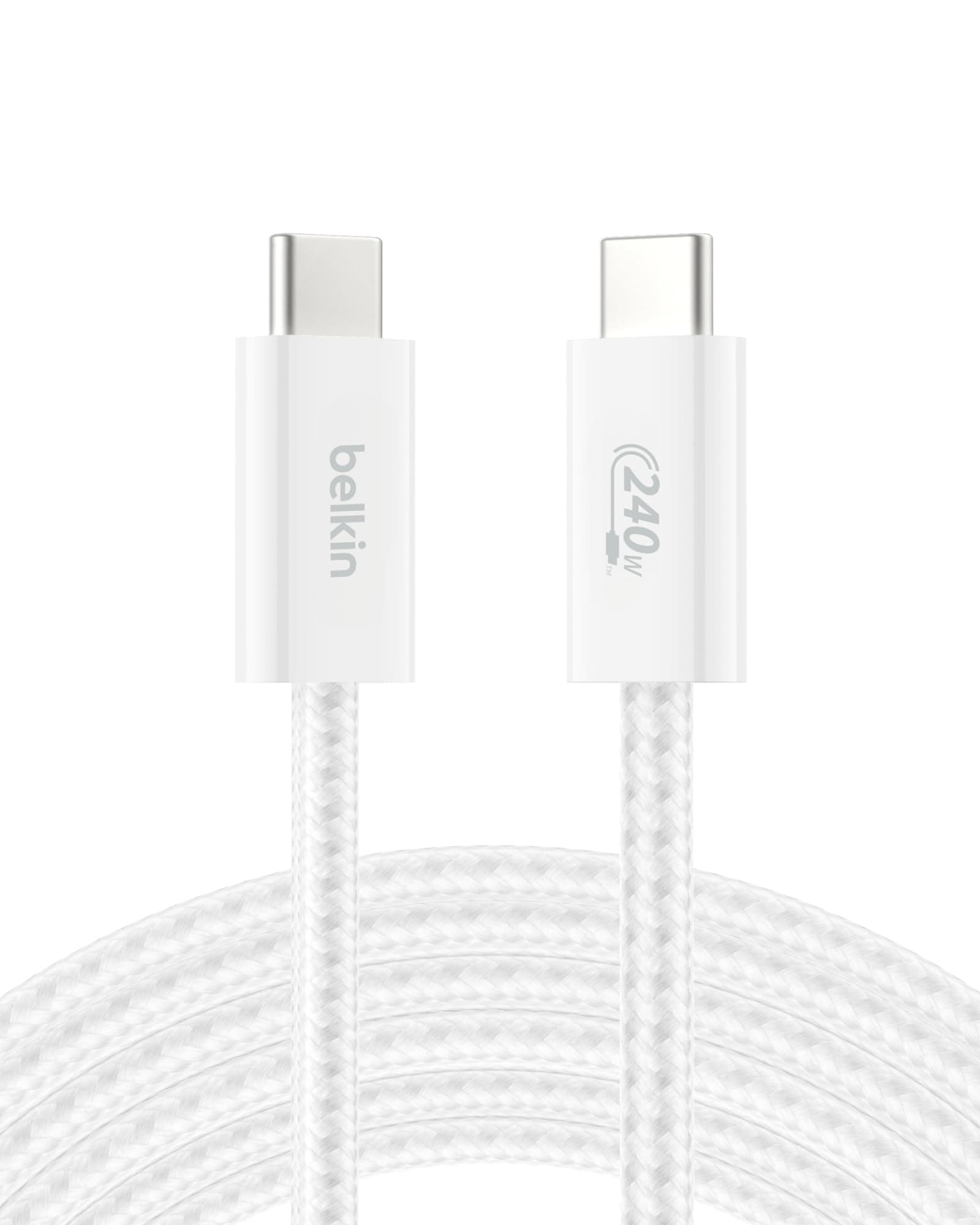 Belkin USB C to USB C Cable, 9.9ft, 240W - Type C Charger, iPhone Charger Cord, Soft, Braided, Flexible for iPhone 17, Galaxy S25, Pixel 10, MacBook, Chromebook, iPad Pro, Switch Steam Deck – White
