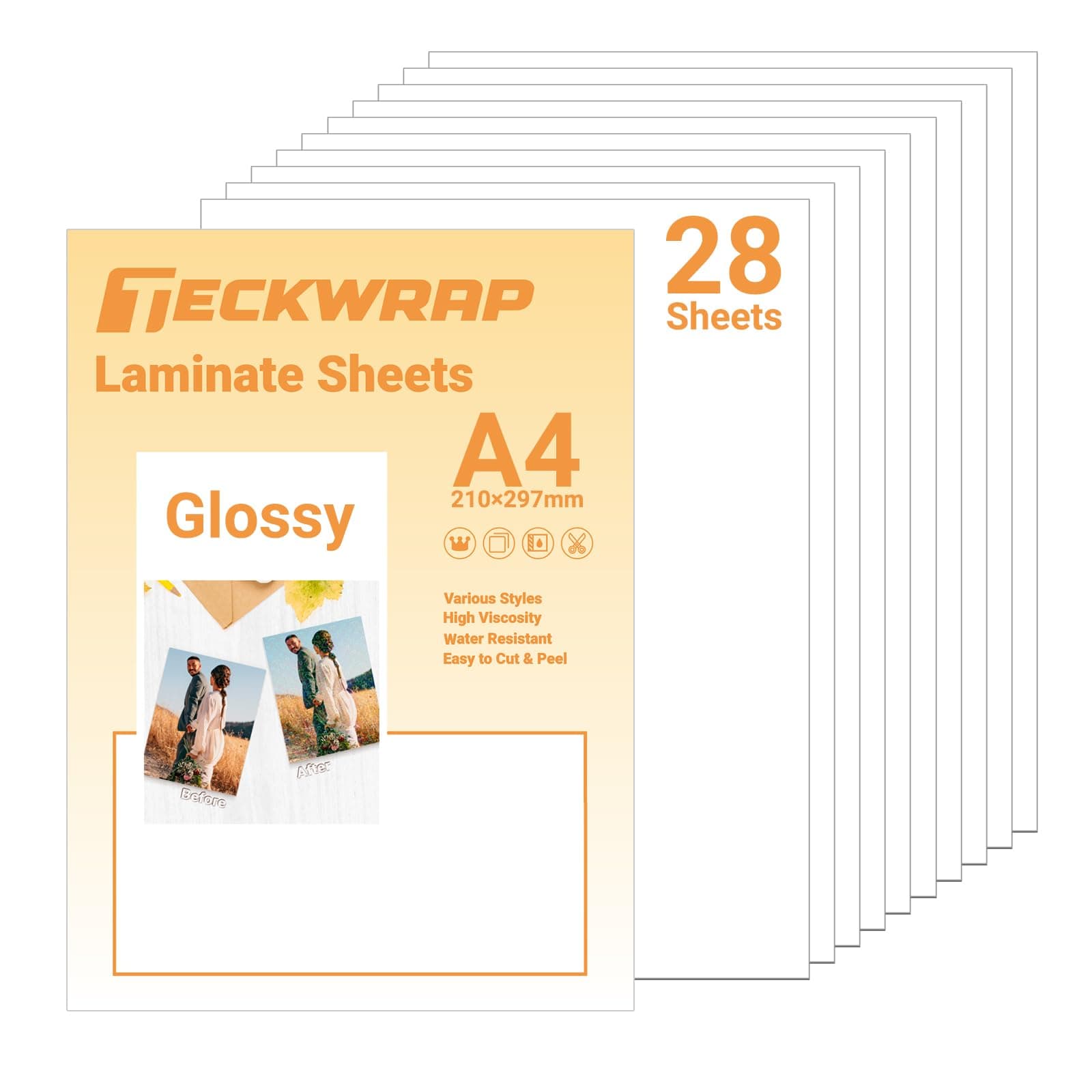 Self Adhesive Laminating Sheets Clear Sticker Paper for Inkjet Printer Clear Overlay Vinyl Photo Paper for Printable Vinyl Lamination Sheets A4 210mm x 297mm 28 Sheets/Pack, Glossy