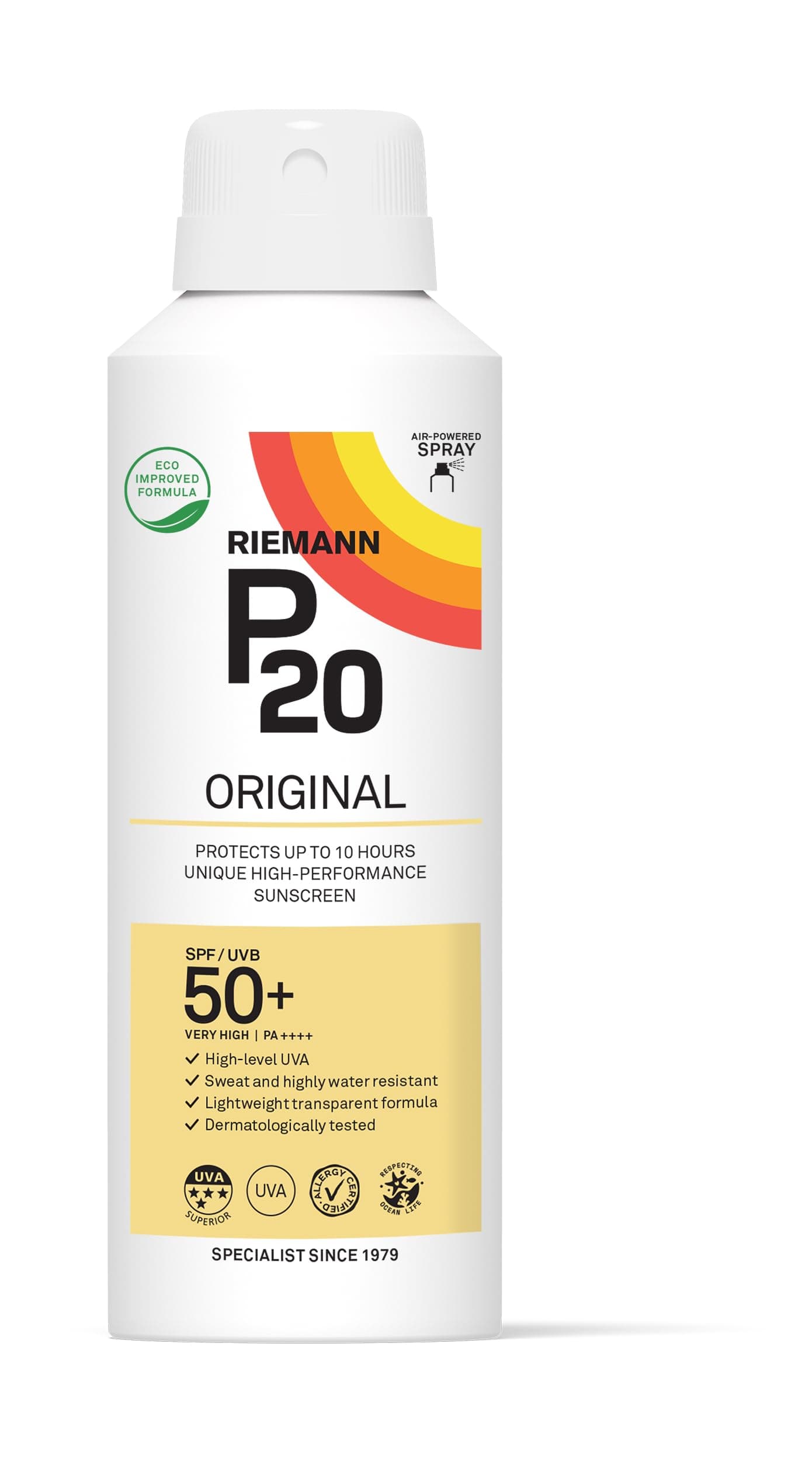Riemann P20 Sunscreen SPF50 Multi-angle Spray 150ml | Long Lasting UVA & UVB Protection for up to 10 hours | Highly Water Resistant