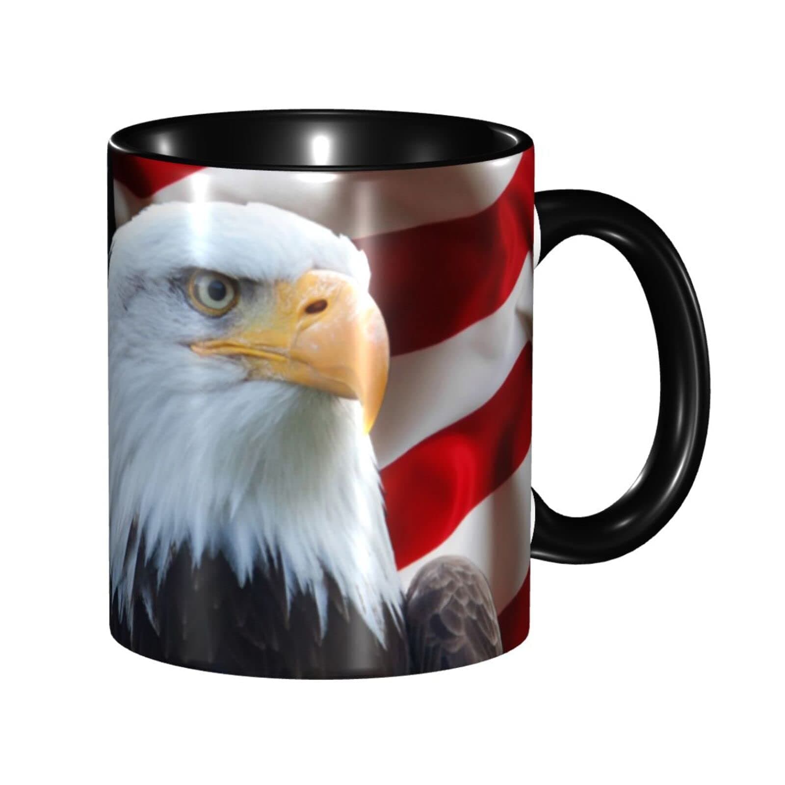 Eagle USA Flag Funny Coffee Mug 11oz - Ceramic Novelty Tea Cup Gifts for Office and Home Kitchen Microwave Safe