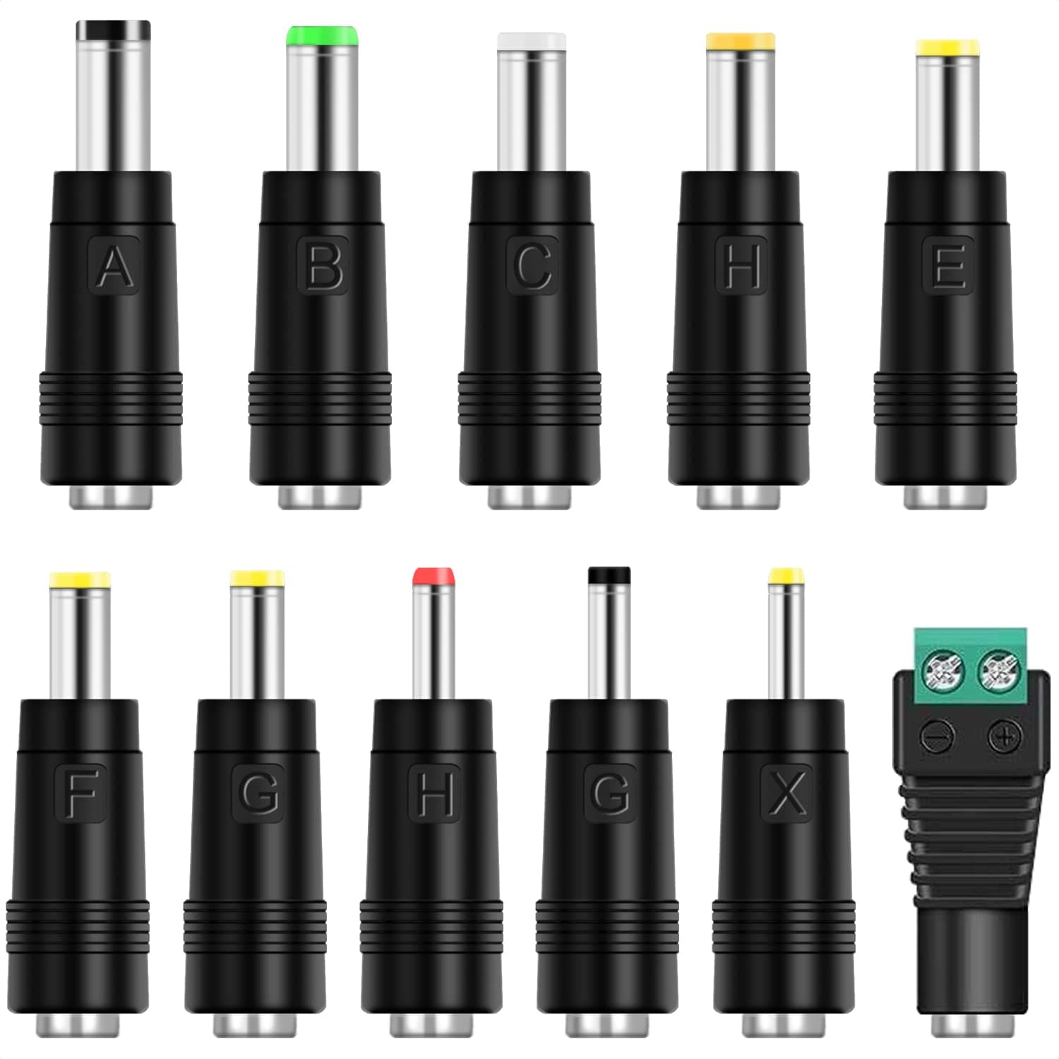 DC Plug 11 Connector Tips Kits [ 6.0x4.4mm 6.3x3.0mm 5.0x3.0mm 5.5x2.5mm 5.5x1.7mm 4.8x1.7mm 4.0x1.7mm 3.5x1.35mm 3.0x1.1mm 2.5x0.7mm LED Terminal Connector ] for 5.5 x 2.1mm AC Power Adapter
