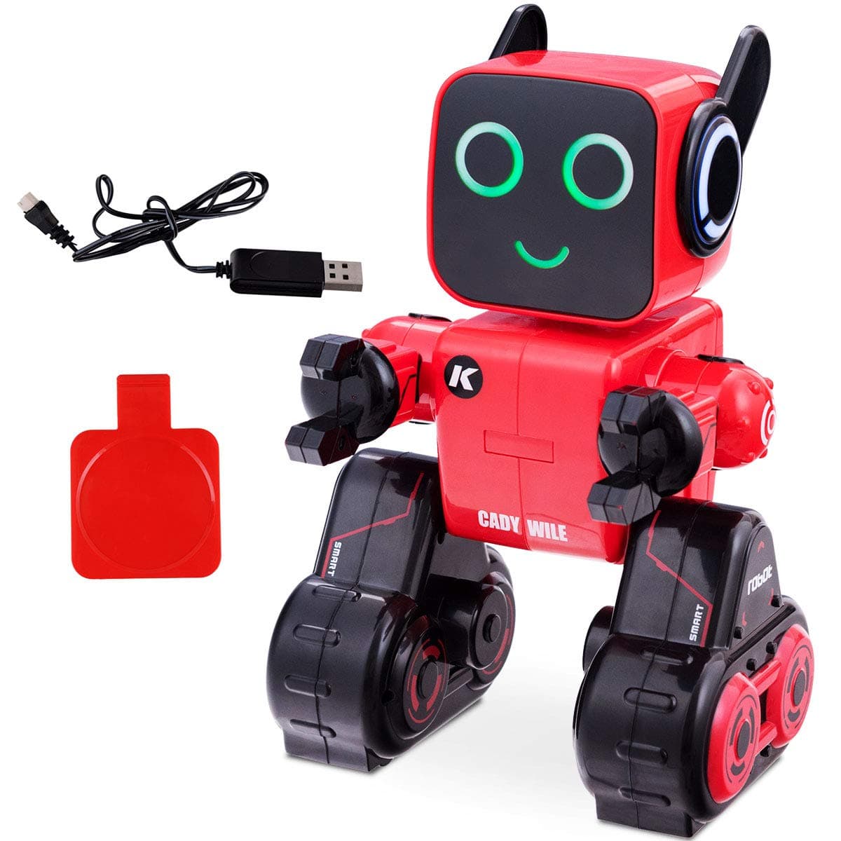 COSTWAY Remote Control Robot Toy,Intelligent RC Mode,Interactive Mode and Touching Mode Robot with LED Eyes,Light Ears,Dancing Singing Walking, Record Program for Kids Children age 8+ (Red)