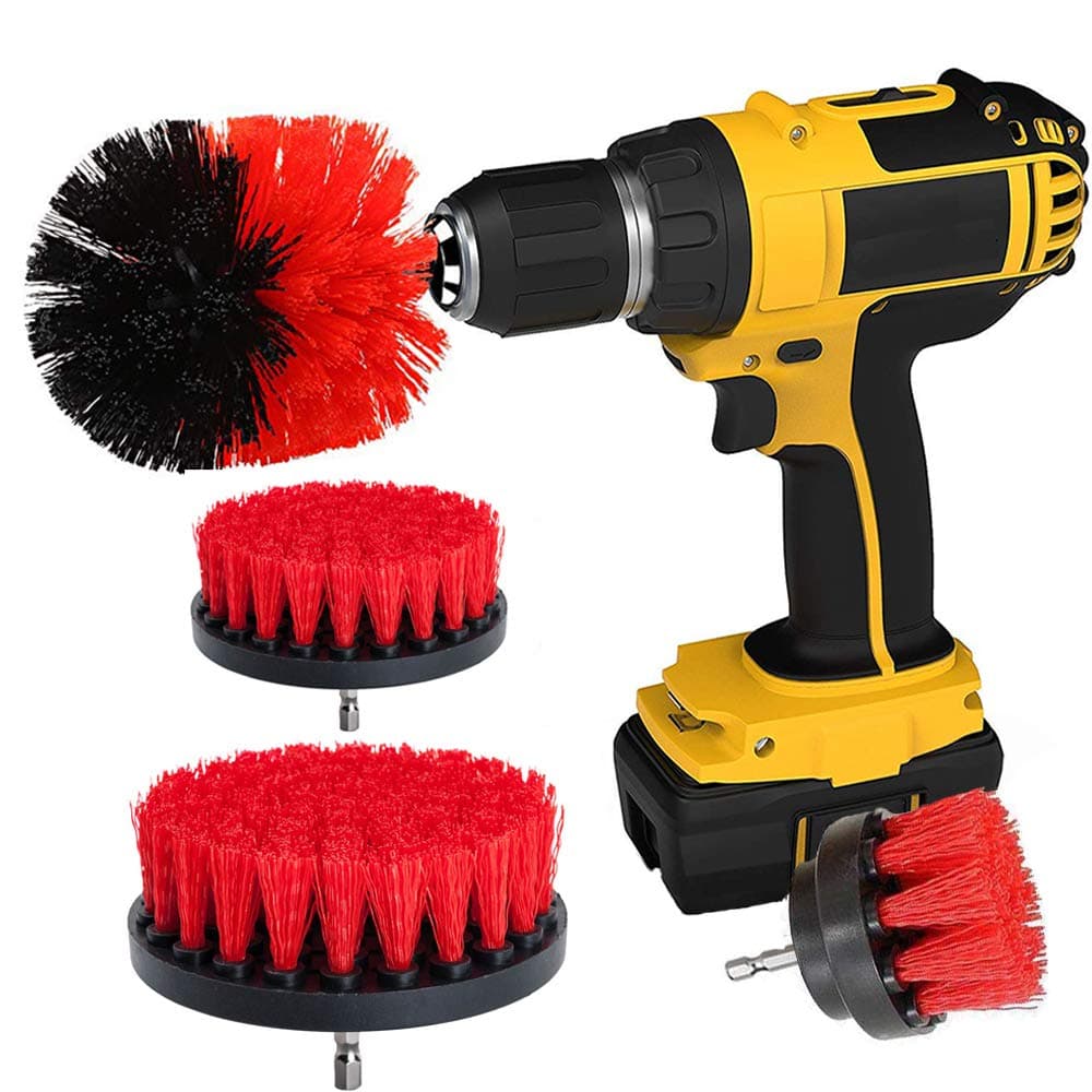Drill Brush Attachment Kit Power Scrub Cleaning Supplies Time Saving Accessories for Car, Bathroom, Wooden Floor, Ceramic, Marble, Carpet, Laundry Room (4 Pcs)