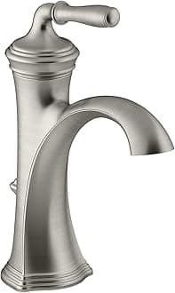 Devonshire K-193-4-BN Single Handle Single Hole or Centerset Bathroom Faucet with Metal Drain Assembly in Brushed Nickel