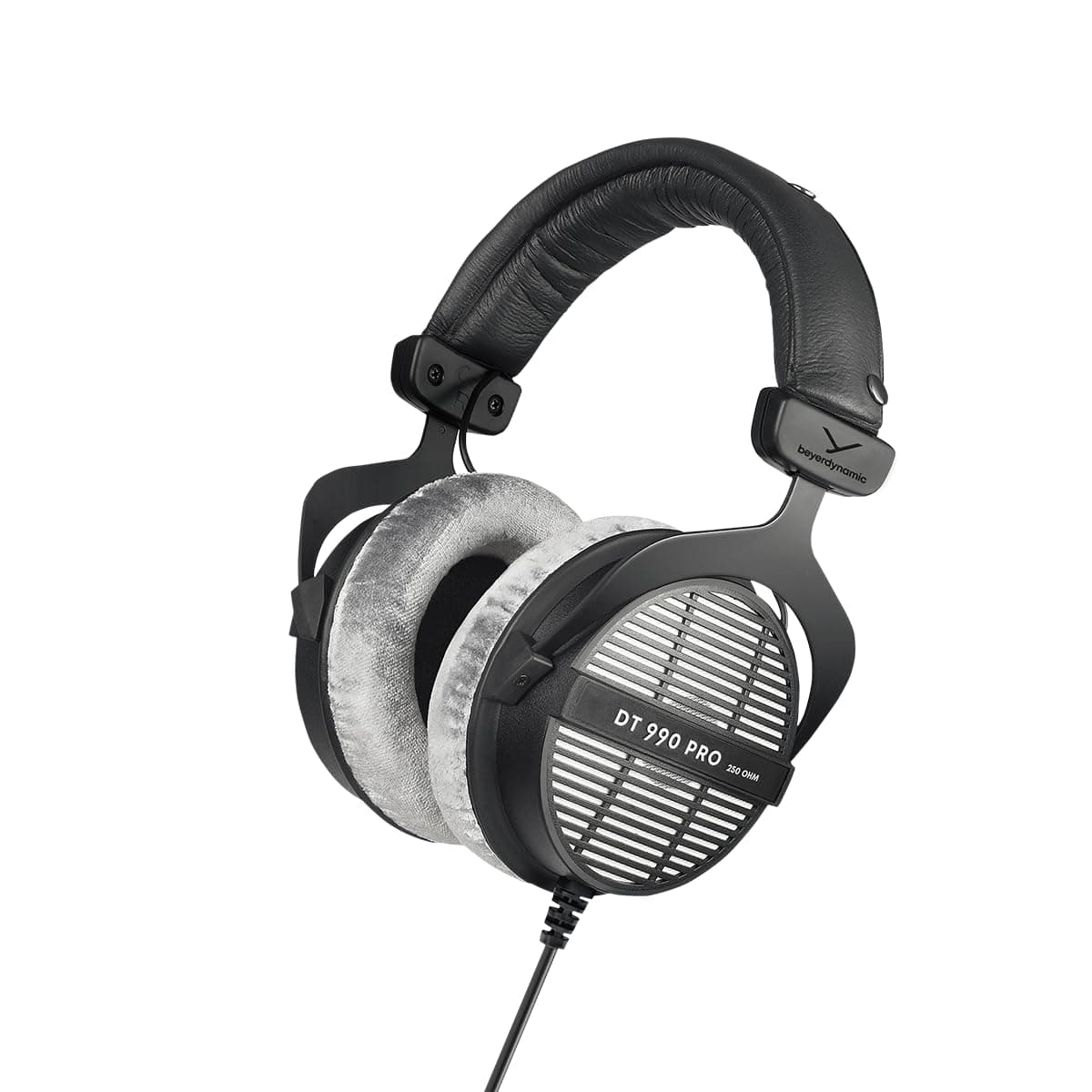 beyerdynamic DT 990 PRO, 250 Ohm, Open Back, Over Ear, Wired Professional Studio Headphones, Mixing, Music Production, Editing, Audiophile, 3m Coiled Cable, Black with Grey Velour Ear Pads