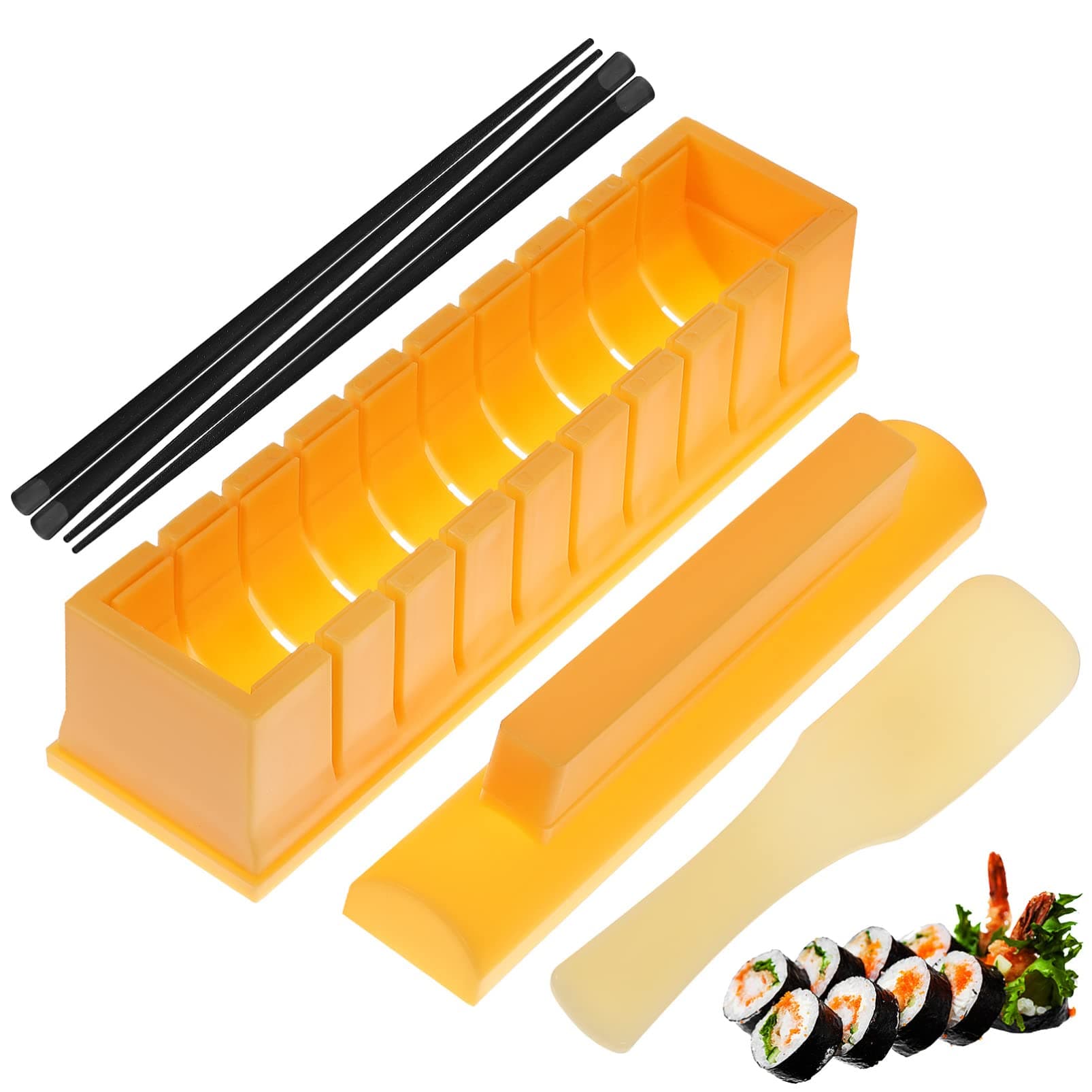 Hemoton Sushi Making Kit, Sushi Maker Set, Sushi Mold Press, Sushi Roller Mold Maker Kit, Sushi Making Kit for Beginners, Sushi Rice Roll Mold Shapes with 2pairs Chopsticks