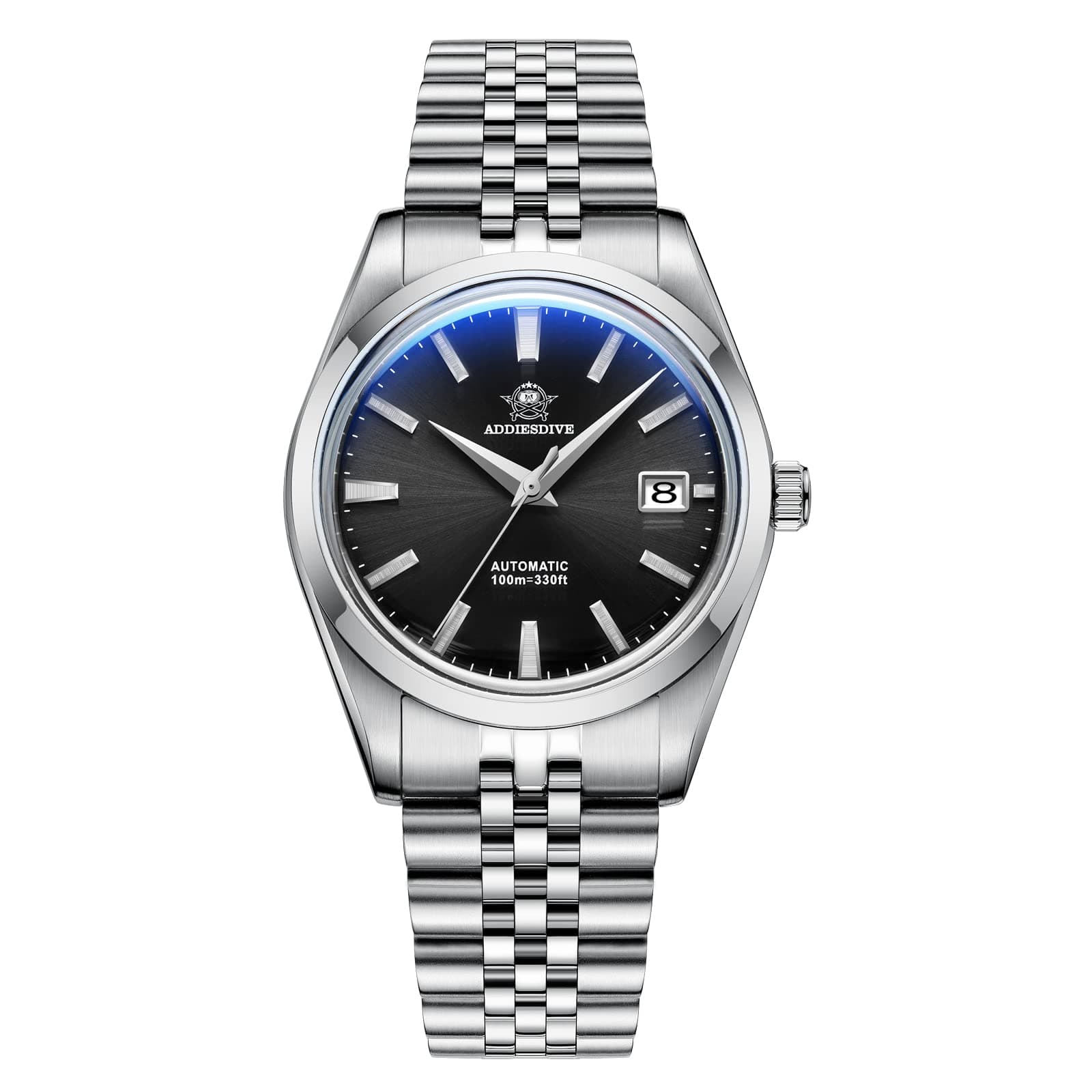 Addidive 39 mm Automatic Men's Watch Ripple Dial Solid Steel Band NH35a Movement, 2029black, bracelet