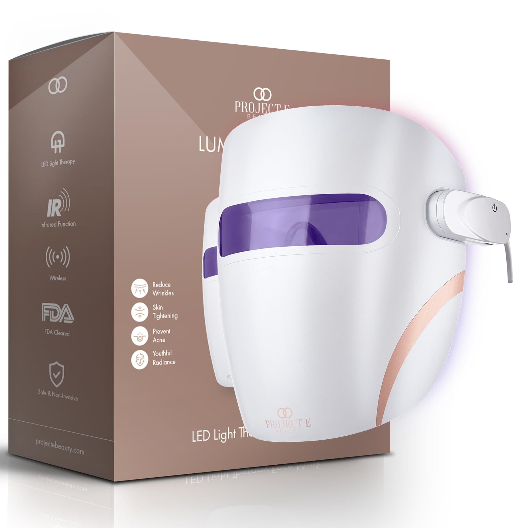 LED Light Therapy Mask by Project E Beauty | FDA-Cleared Device | Infrared, Red & Blue Light Therapy | Collagen Boost | Anti-Wrinkle & Anti-Acne | Wireless Face Mask | All Skin Types