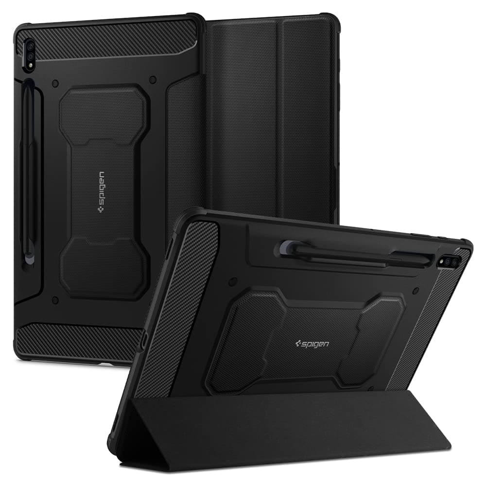 Spigen Rugged Armor Pro | Samsung Galaxy Tab S8+/Tab S7+ 5G/Tab S7+ Case [S Pen Holder] [Trifold Stand] 12.4 inch Folio Full Cover | TPU+PU Leather - Black