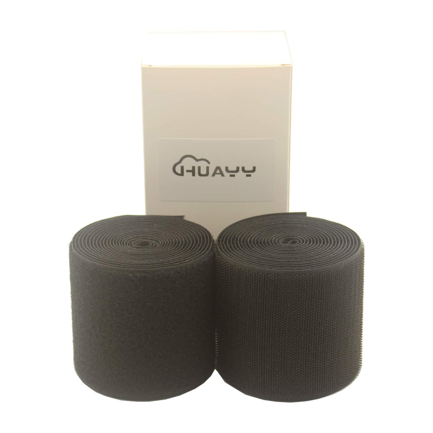 HUAYY3 Inches Width 3 Yards Length,Sew on Hook and Loop Style,Non-Adhesive Nylon Strips Fabric,Black (3in x 3yd)