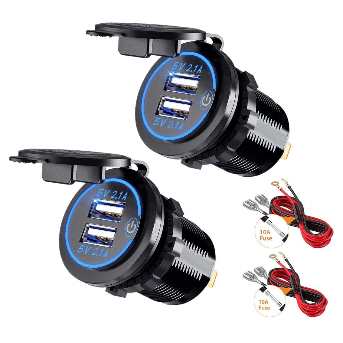 Dual USB Car Charger Power Outlet Socket 5V 4.2A with Switch for 12V 24V Boats and Marine Motorcycle Truck