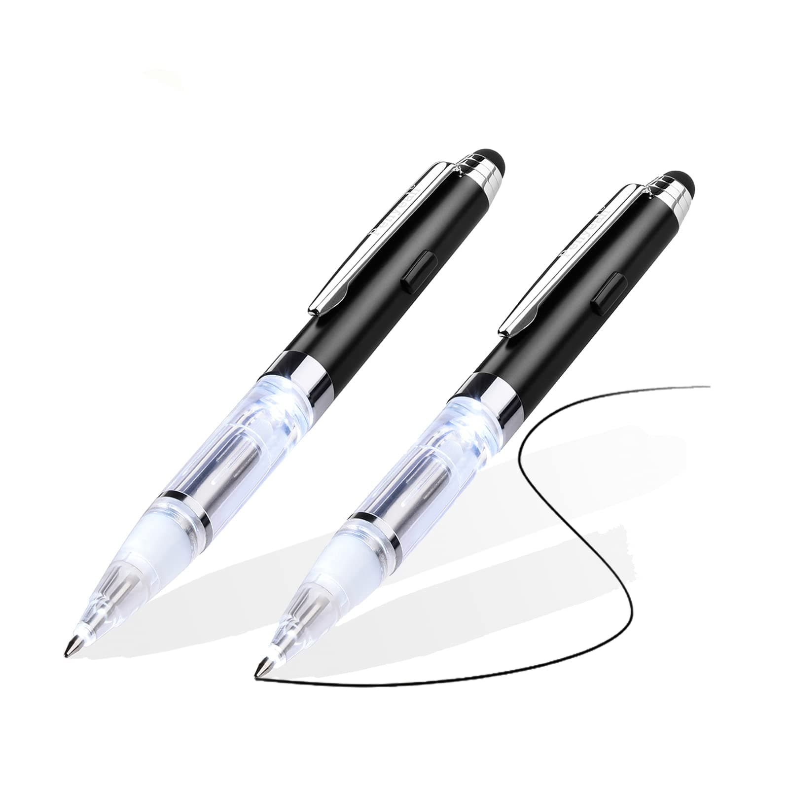 Penyeah Pen with Light and Stylus Tip (2 cts), 3 in 1 Light Up Pens with Rubber Tip Stylus for Touchscreens, Bright Light Pen for Writing in The Dark (2 White Light)