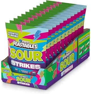 MrBeast Feastables Sour Strikes Gummies, 12 Count, Mixed Sour Fruit Candy with Watermelon, Green Apple, Strawberry & Raspberry, Fairtrade Sugar