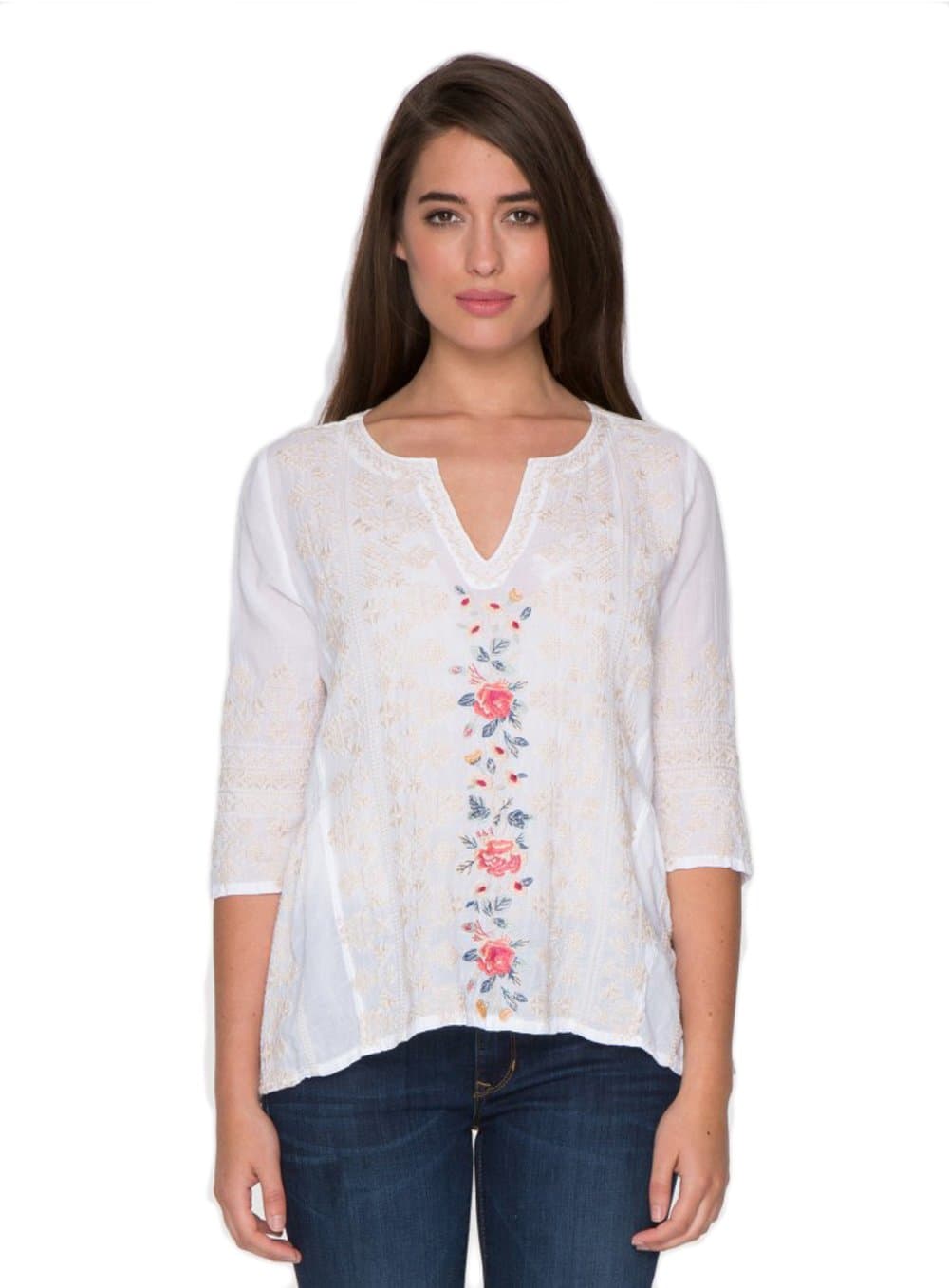 3J Workshop By Johnny Was White Tal Shirred Panel Crop Top (Small)