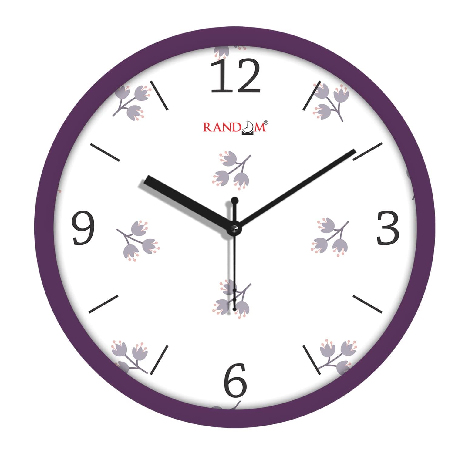 RANDOM 11 Inch Classic Modern Stylish Flower Print Tic TOC Wall Clock for Home, Living Room, Bedroom, Lobby, Office, and Kitchen (Purple)