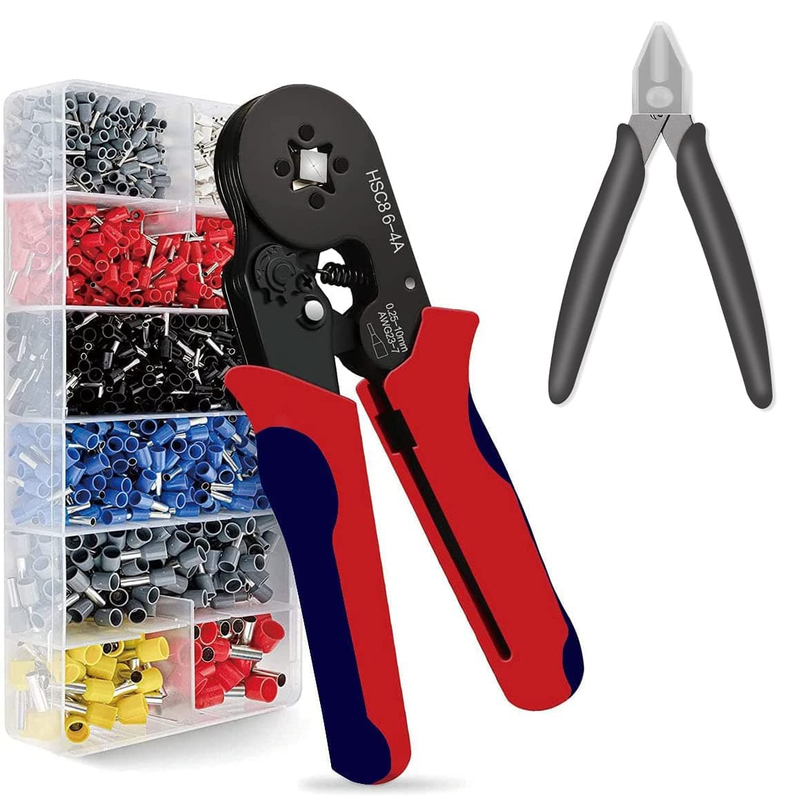 MTHKLO Ferrule Crimping Tool Kit, Plier Set with Wire Cutter Plier&Plastic Potective Shell, Professional Self-Adjustable Ratchet Crimper Plier Set with 1200Pcs Wire End Terminal Ferrule Connector