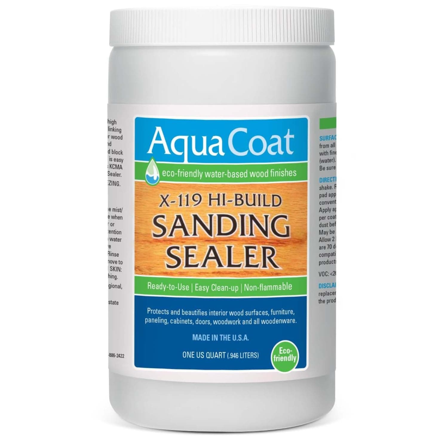 AQUA COAT X-119 Water-Based Sanding Sealer - Fast-Drying, High-Build Sealer for Woodworking Projects - Ideal for Furniture, Cabinets, and Millwork - Quart