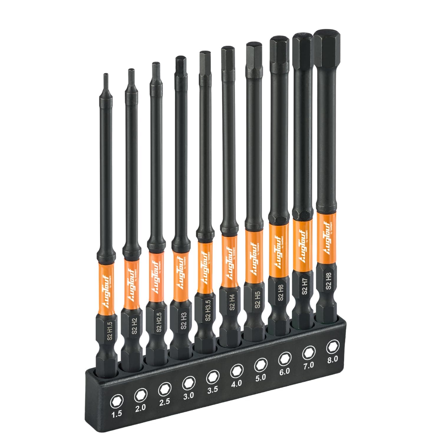 toolant Impact Hex Head Allen Wrench Drill Bit Set 10pcs (Metric), 1/4" Hex-Shank S2 Steel Hex Bits Set, CNC Machined Tips with Magnetism, 4" Long with Storage Box