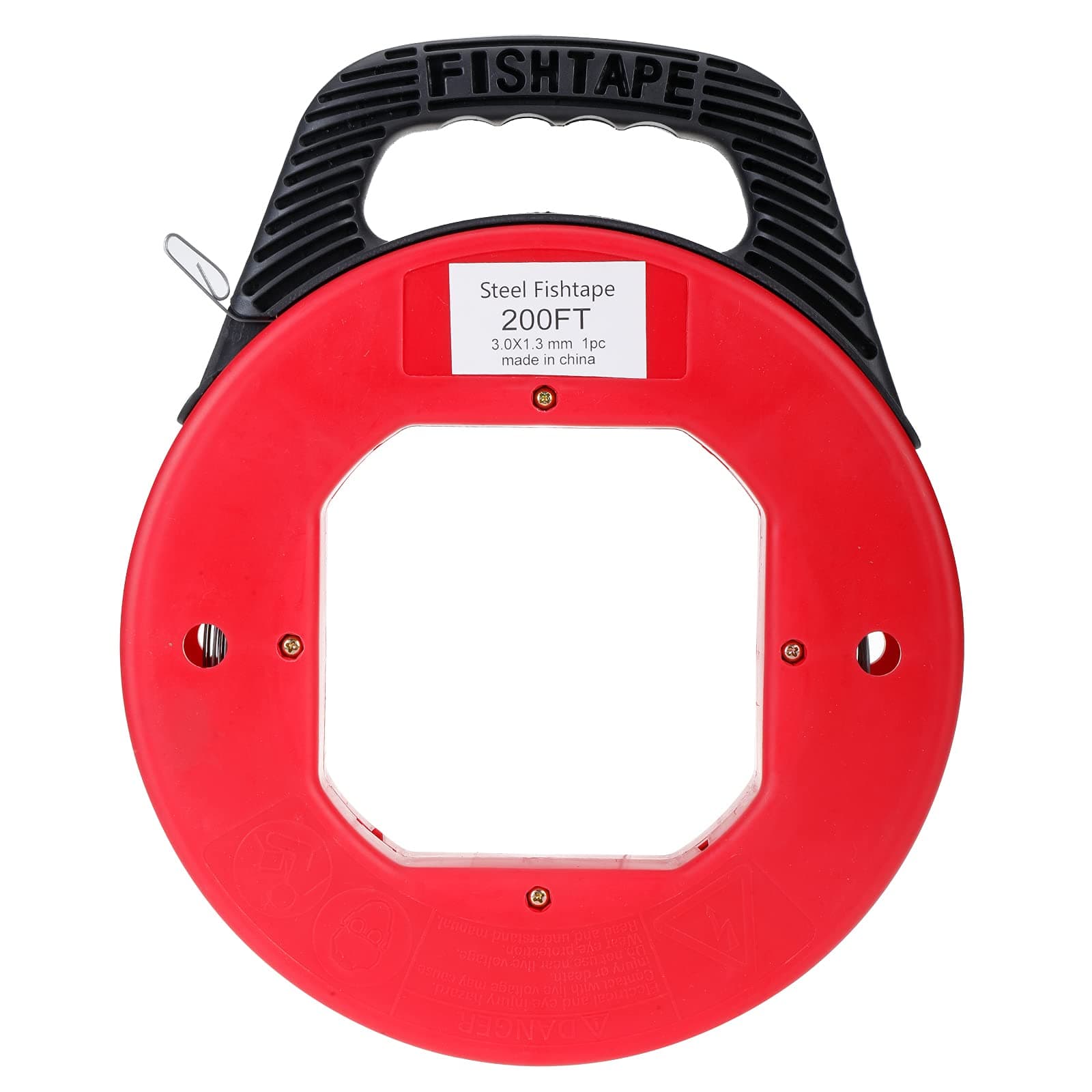 200FT (60M) Fish Tape Hand Wire Puller Spring-Steel 1/8"(3 mm) Width Fishtape Red Plastic Case