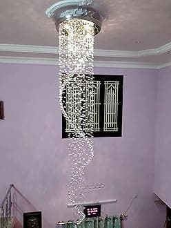 CRYSTA WORLD K9 Crystal Chandelier Modern Light Fixture(Warm White) (Design 34) L12/W12/H96