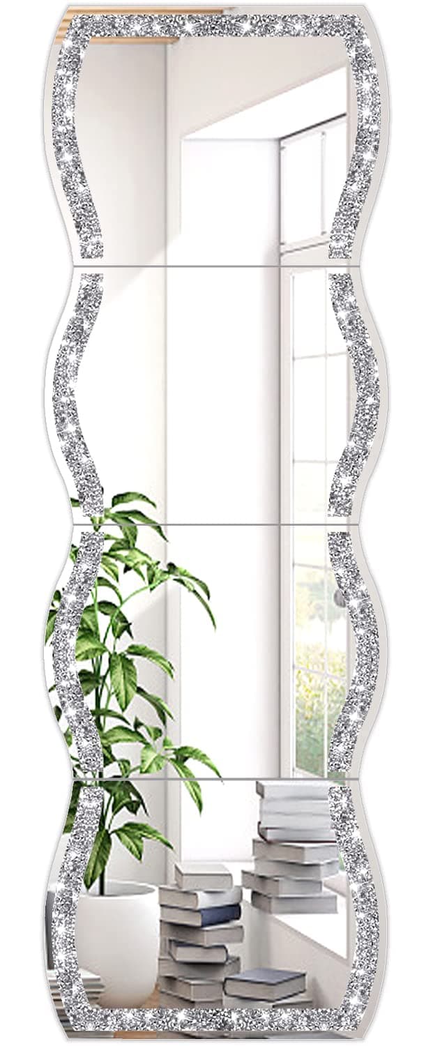 ZOLAPI Wave Pattern Crushed Diamond Body Mirror Set - 4pcs 11x15 inch Dressing & Makeup Mirror for Decor, Gym, Door (11x15 inch 4pcs)