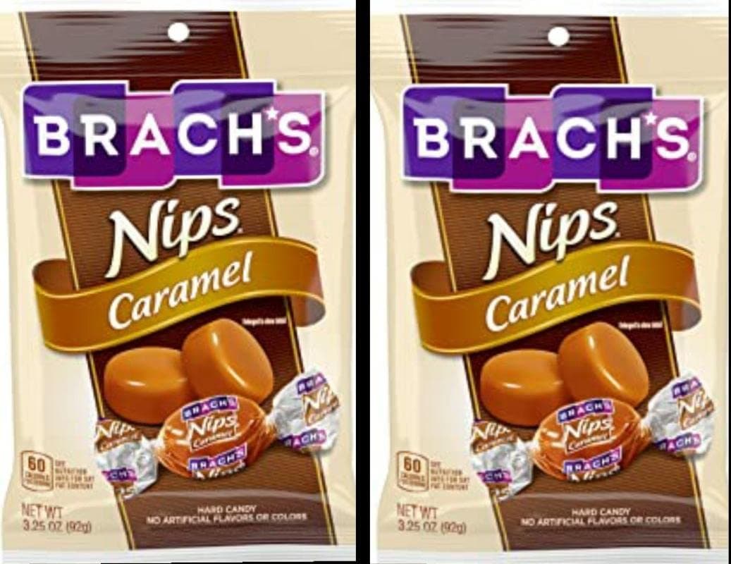 Brach's Nips Caramel Flavor 3.25Oz 2-Pack Individually Packaged Candy Gluten Free Bag
