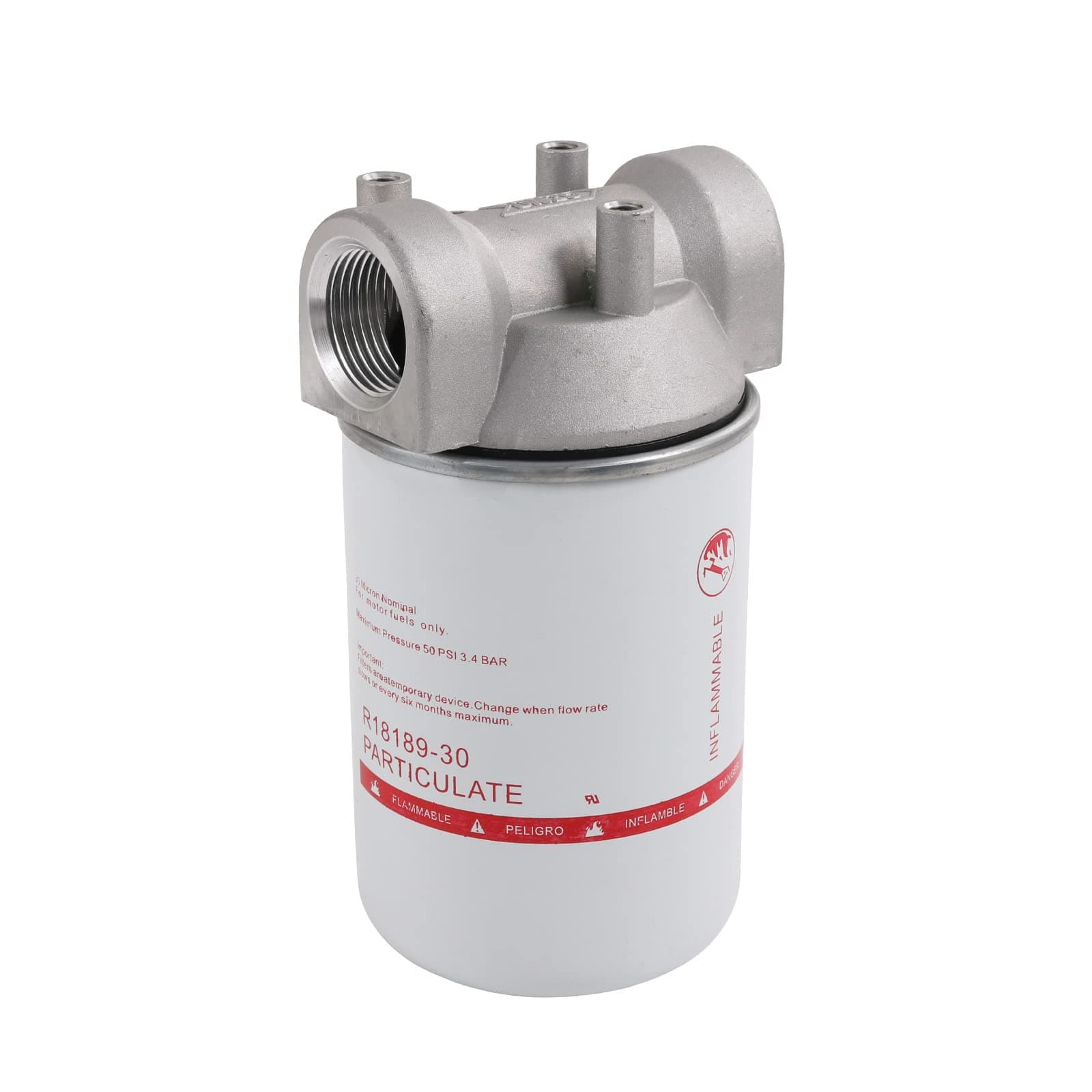 High Flow Fuel Filter, 1” NPT 30 Micron Spin-on Cartridge Style for Mobile and Stationary Fuel Pump Tank Boat