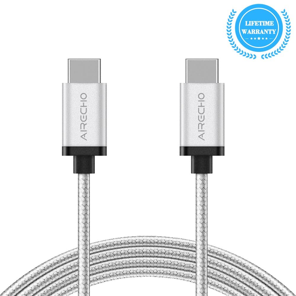 Airecho USB 3.0 Type C to A Cable Nylon Braided Hi-speed Charging Sync Cable for New Macbook Pro, One Plus 2/3, Nokia N1, Nexus 6P/5X, Huawei p9, Samsung s8, Google ChromeBook Pixel and more (6.6FT/2M, CC Silver)