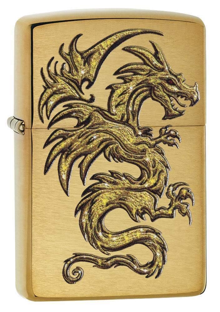 Dragon Design Windproof Lighter for Unisex, Gold Brass