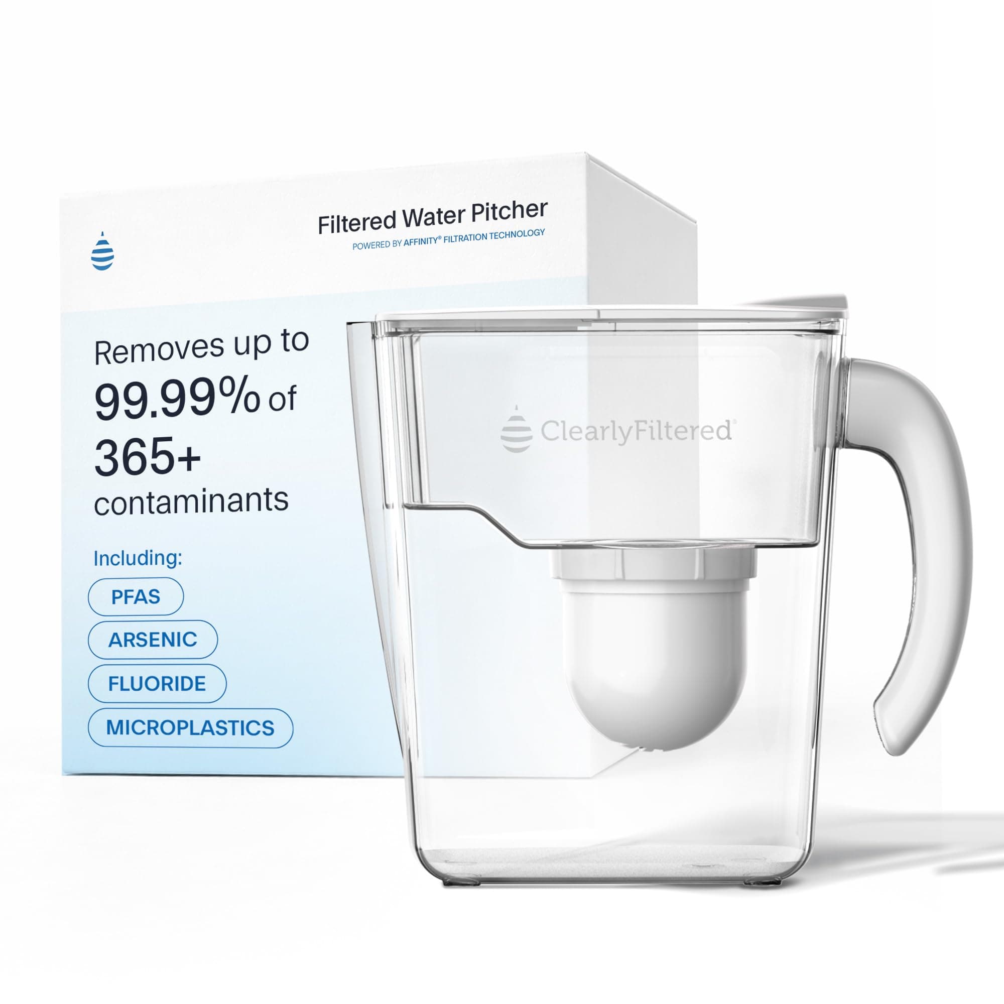 CLEAR FILTER #1 FILTER WATER PITCHER / IMPROVED MODEL / 365+ contaminants (e.g. fluoride, chlorine, PFAs, microplastic, lead arsenic BPA/BPS-free (pitcher comes with 1 filter)