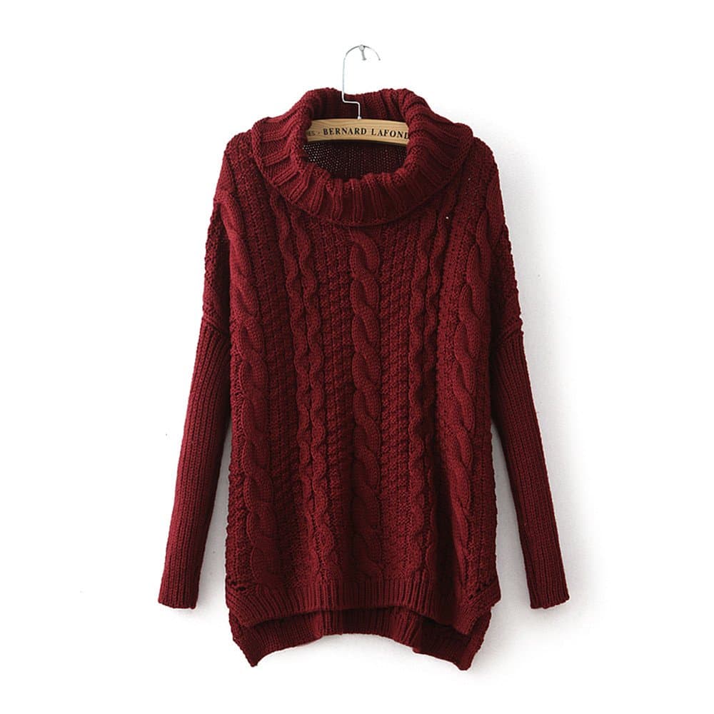 Omine Women's Cable Knitted Split Slit Cowl Long Sweaters One Size Maroon