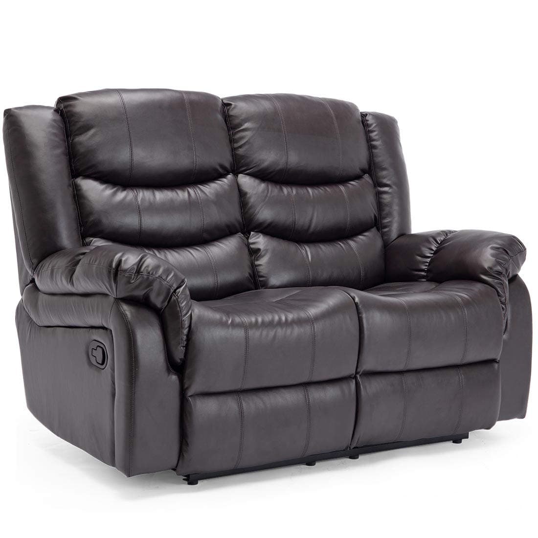 SEATTLE HIGH BACK BONDED LEATHER RECLINER 3 + 2 + 1 SOFA ARMCHAIR SET SUITE (Brown, 2 Seater)