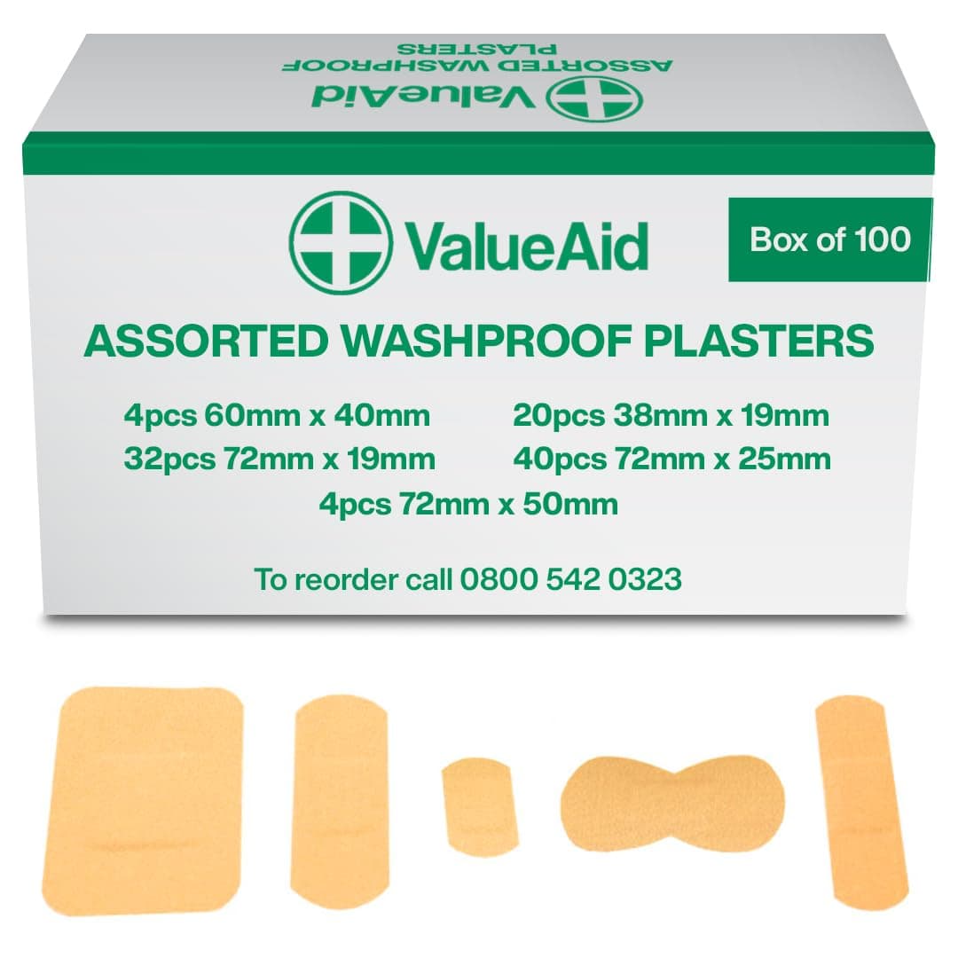 Value Aid Assorted Washproof Plasters - Box of 100