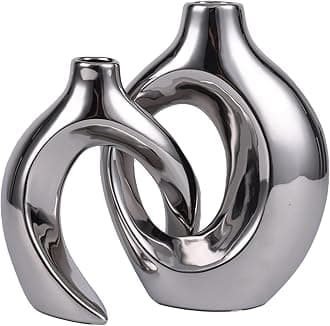 Ceramic Vase Set of 2, Modern Hollow Donut Vases for Flowers, Nordic Minimalist Vases for Home Decor Living Room Decor, couple ceramic vase (Electroplating-Silver)