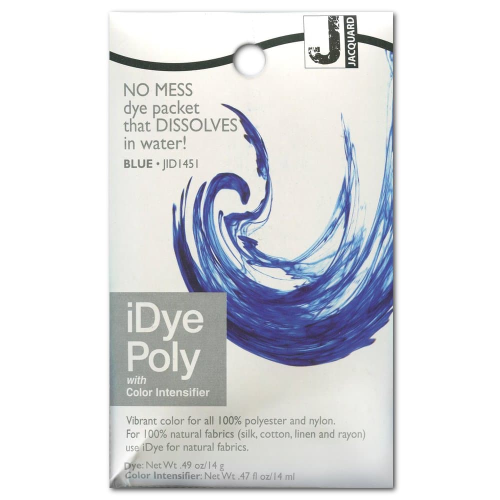 Jacquard iDye Poly Fabric Colouring in Blue for Polyester, Nylon, Synthetic Textiles and Blended Fibres, Simple Clothing Dyeing Craft Supplies, 14g Packet