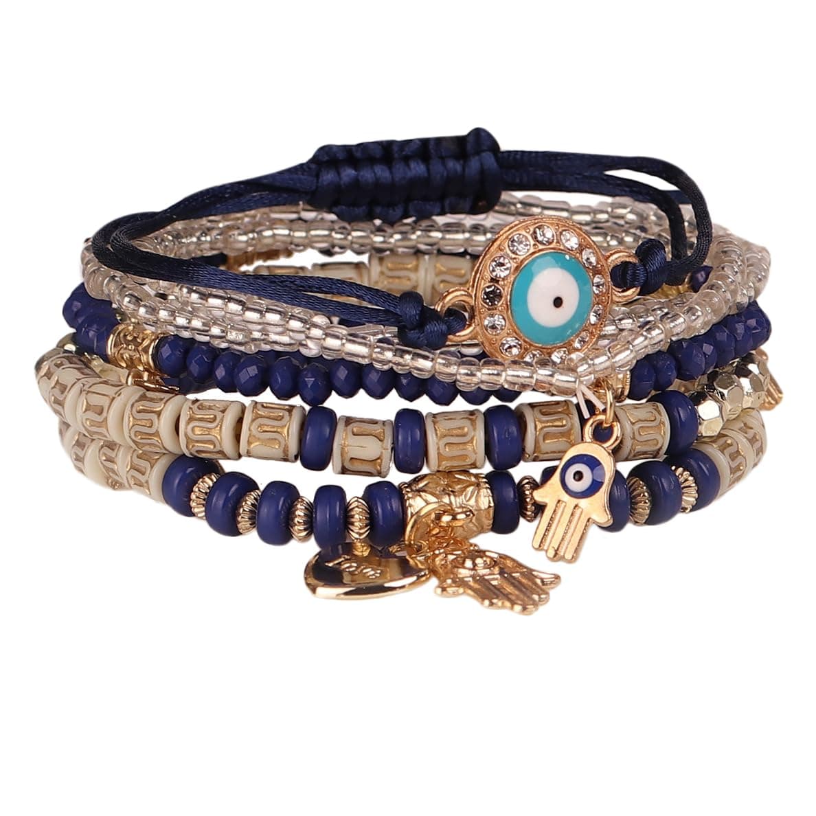 Shining Diva Fashion Bohemian Stackable Multilayer Hamsa Hand Evil Eye Lucky Protection Bracelets Multicolor Crystal Charm Beaded Bracelet for Women Girls