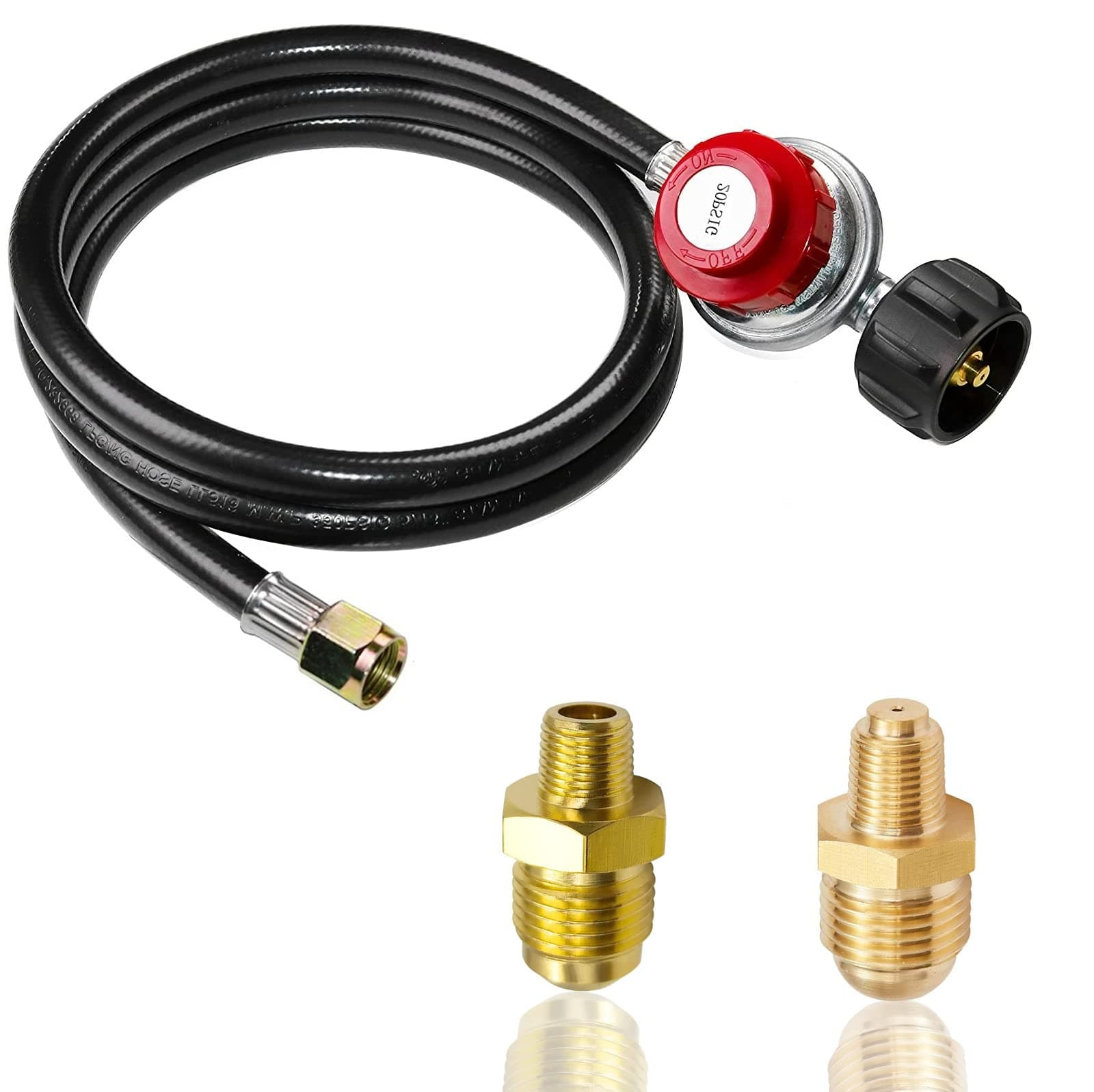 0-20 Psi Adjustable Propane Regulator with Hose. 4 FT Propane Hose Adapter with Brass Orifice 1/8" MNPT Fitting Fit for Turkey Fryer, Fish Cooker, Gas Burner