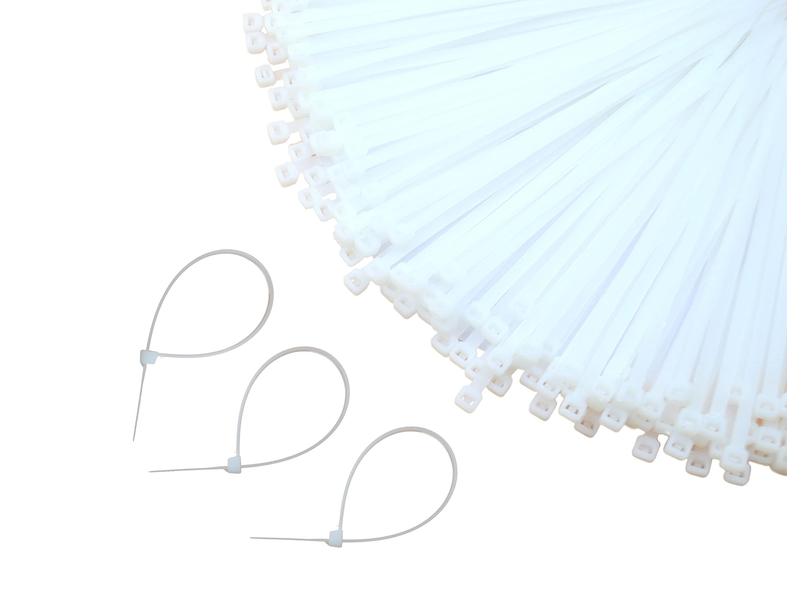 GLOBOMOTIVE Teeth Grip Nylon Self Locking Cable Ties, White (150 mm x 3.6 mm, 6 inch, Pack of 100) - Heavy Duty Strong Zip Wire Fastener Organizer Tie