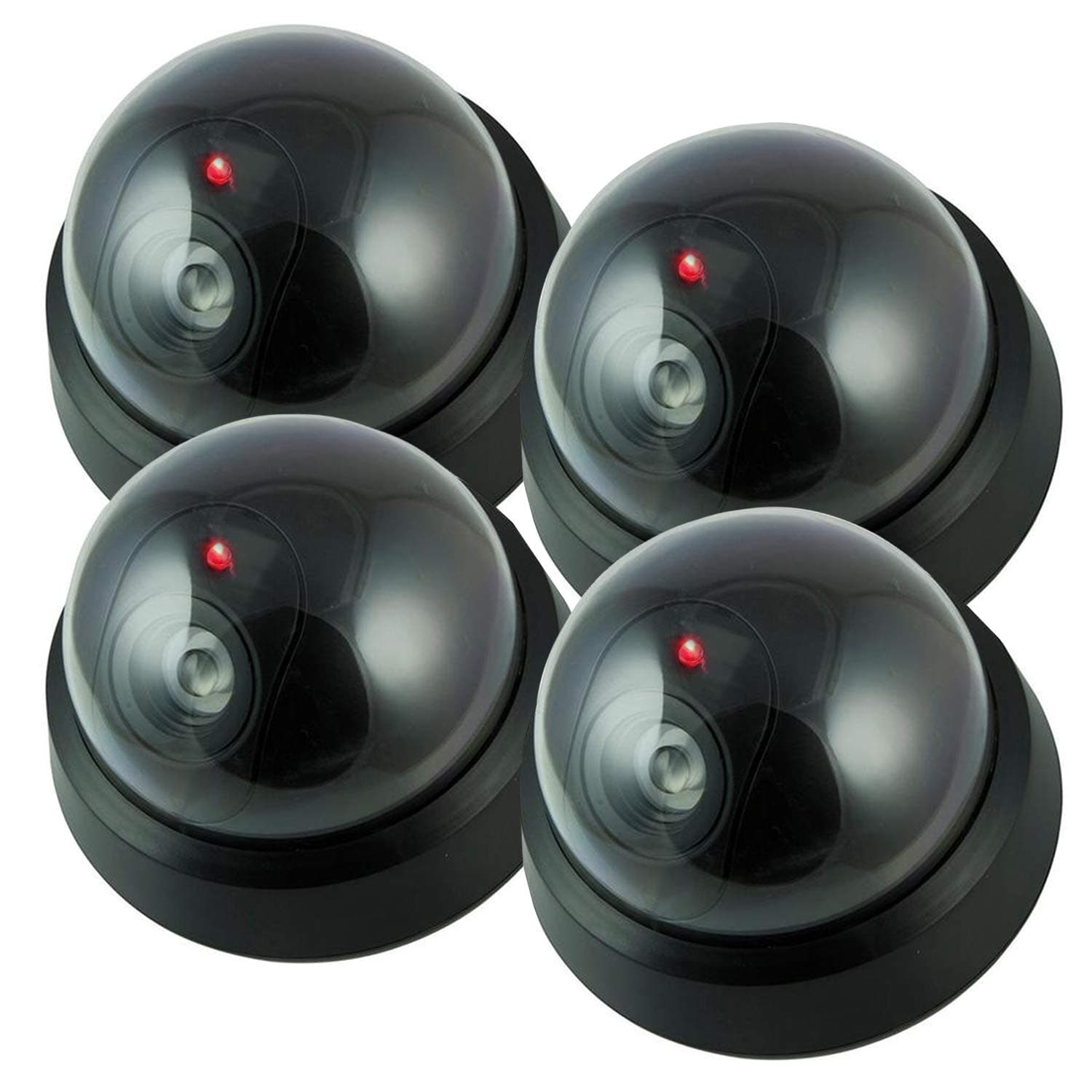 Dummy Security Camera Fake Camera, Outdoors Dummy Dome Wireless Surveillance System with Motion Light Realistic Look with Flashing Red LED Light for Home or Business (Pack of 4)