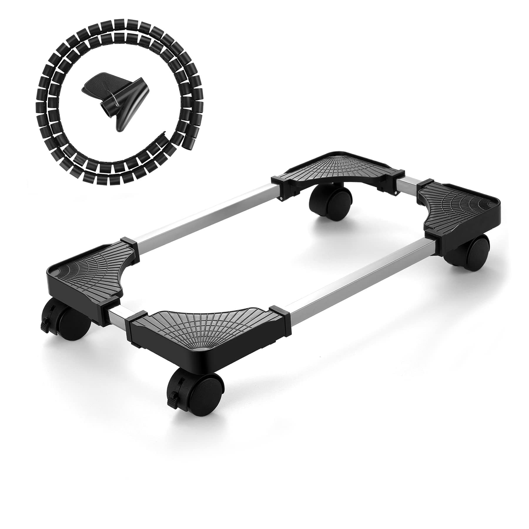 CPU Stand, Adjustable Computer Tower Stand with 4 pcs Locked Rolling Caster Wheels, CPU Holder Cart Under Desk, PC Stand for Most Gaming PC Case - Black