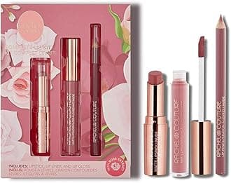 Rachel Couture Complete Lip Kit | Includes Lipstick, Lip Liner & Lip Gloss | Vegan & Cruelty Free | Infused with Rose Extract - Nude