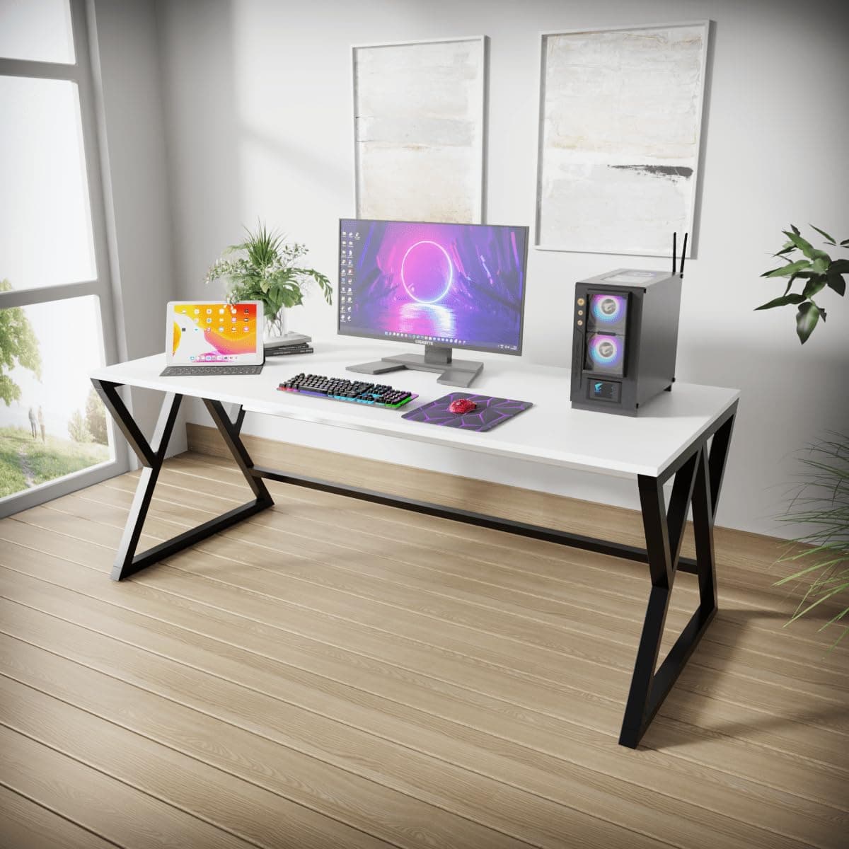 Riyan Luxiwood Daffodil Computer Table in Engineered Wood with Flat Surface, Multi-Usage Laptop Desk & Home Office, Desk Sturdy Gaming Table (White, Large)