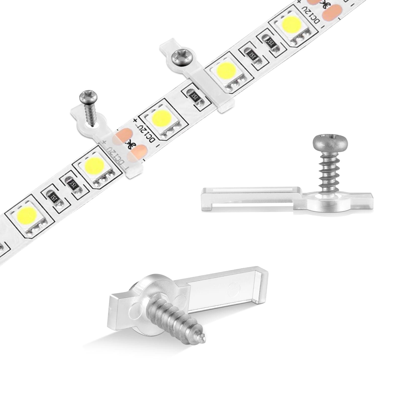 100 Pack Strip Light Mounting Brackets,Fixing Clips,One-Side Fixing,100 Screws Included (for 10mm Wide Non-Waterproof Strip Lights)