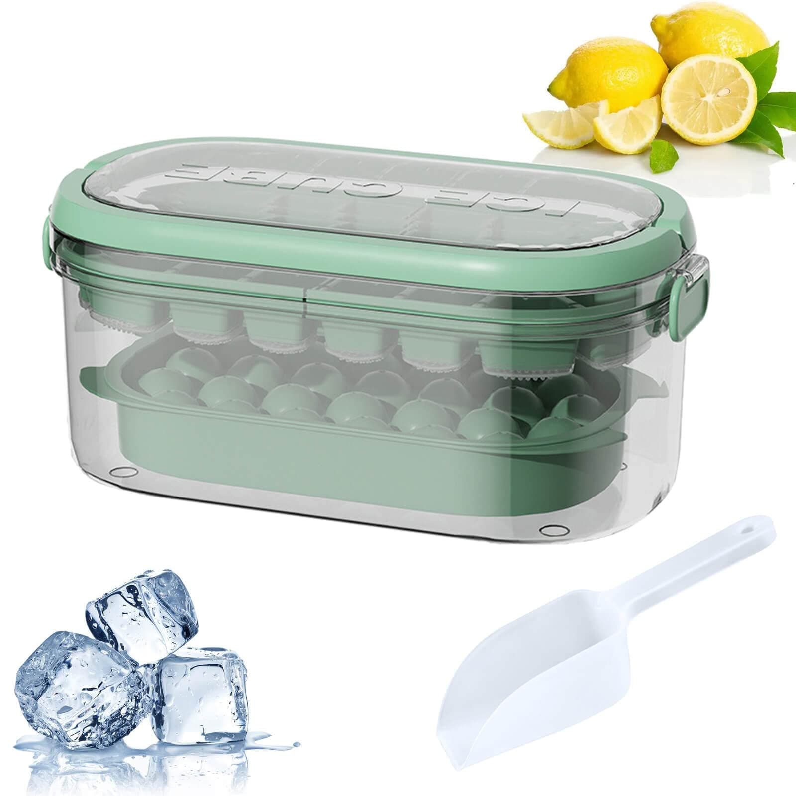 Ice Cube Tray With Lid And Bin - Small Ice Cube Tray, Round Ice Trays with Lid and Portable Handle, 54 Pcs Ice Cube Mold Easy Release for Coffee,Cocktail,Clearly Frozen Clear Ice Cubes Trays