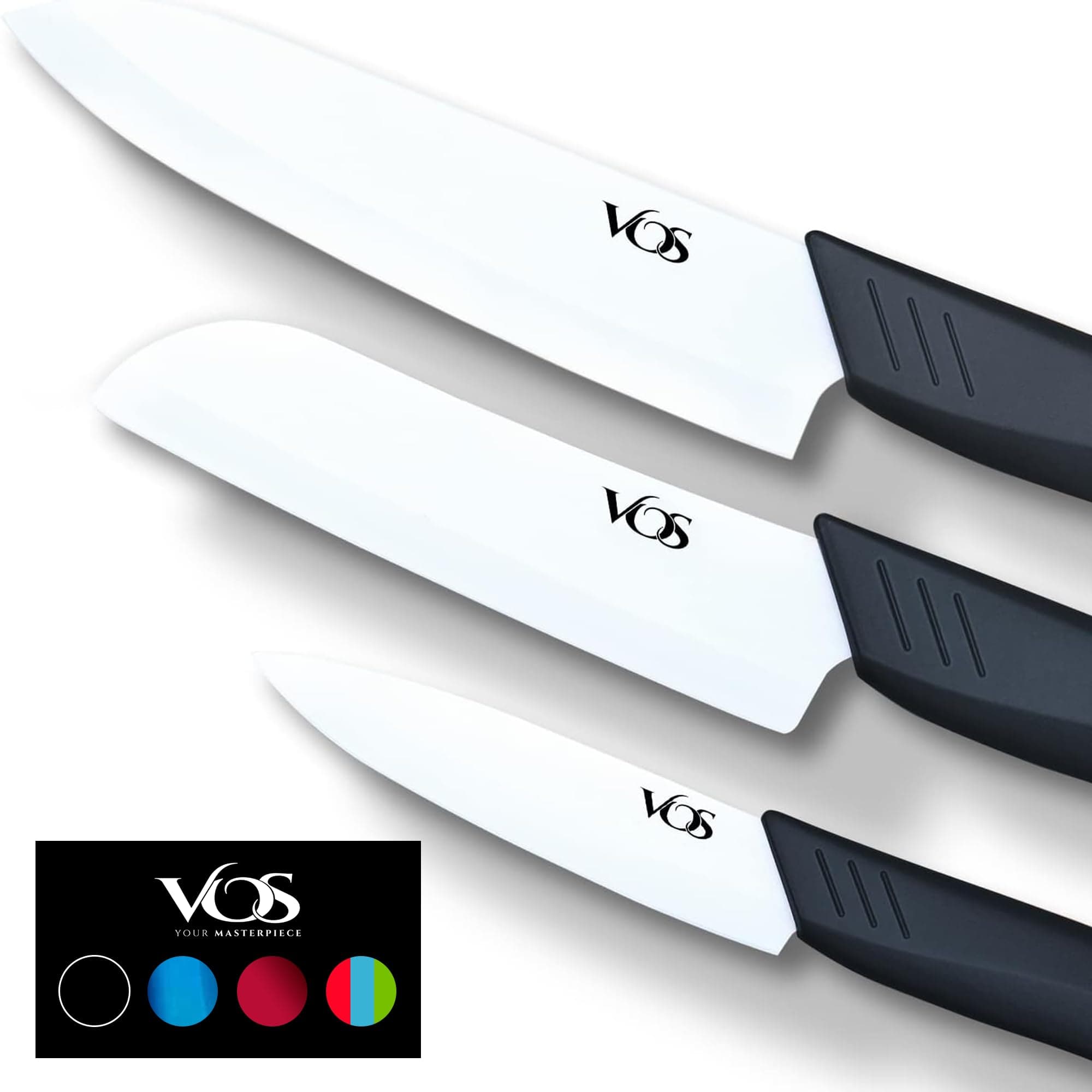 Ceramic Knife Set in Elegant Gift Box, Ceramic Knives Set For Kitchen, Ultra Sharp Kitchen Knife Set with Covers, 4" 5" 6" Paring, Santoku & Chef Knife, Lightweight, Dishwasher safe (Black Handle)