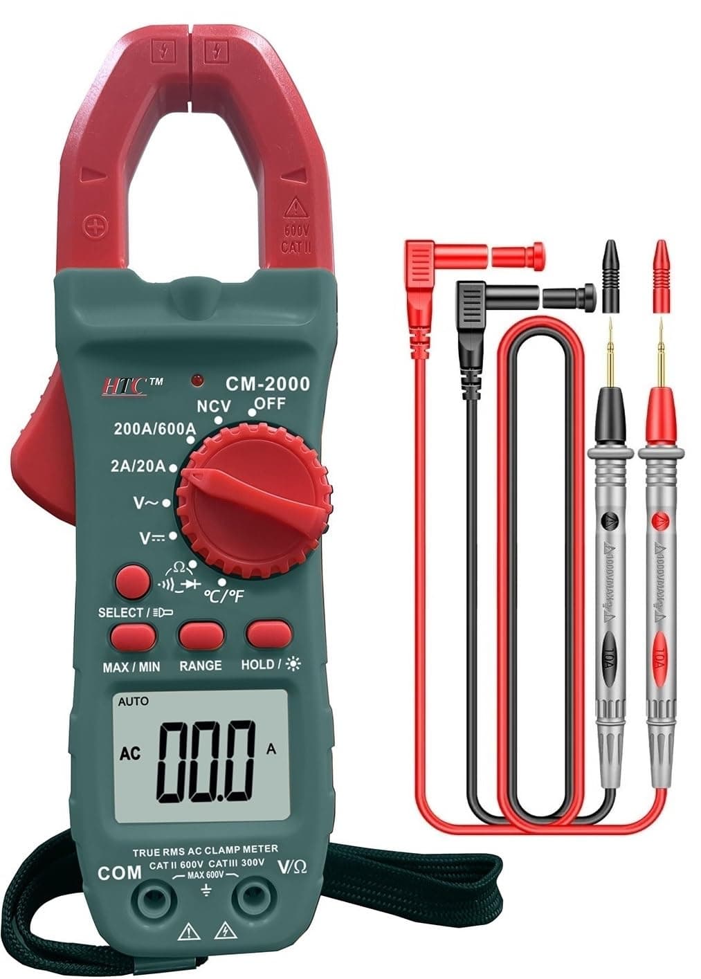 HTC-CM 2000 3½ Digit Non Contact Voltage (NCV) Clamp Torch 600A AC Clamp Meter (2000 Counts)