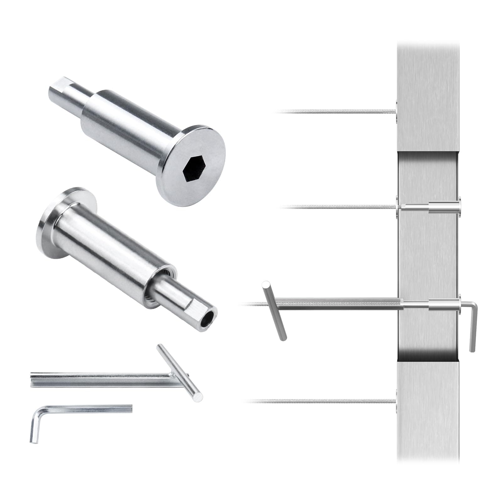 [Patent] Muzata 10 Pack 1/8" Invisible Cable Railing Kit Hardware Upgraded Hand Swage Tensioner Hidden for 2"x2" Metal Post T316 Stainless Steel Deck Cable Railing System CB40