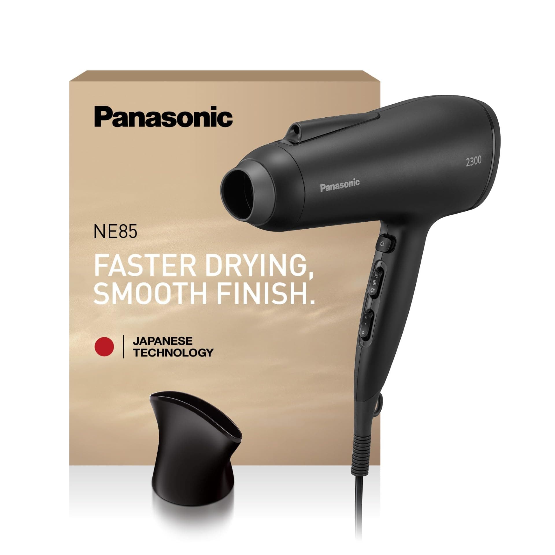 Panasonic EH-NE85-K895 Fast Dry Series Ionic Hair Dryer with Air Boost & Concentrator Nozzles, Heat Protection Mode, Ion Technology, 2300W, Easy-Clean Filter, Black